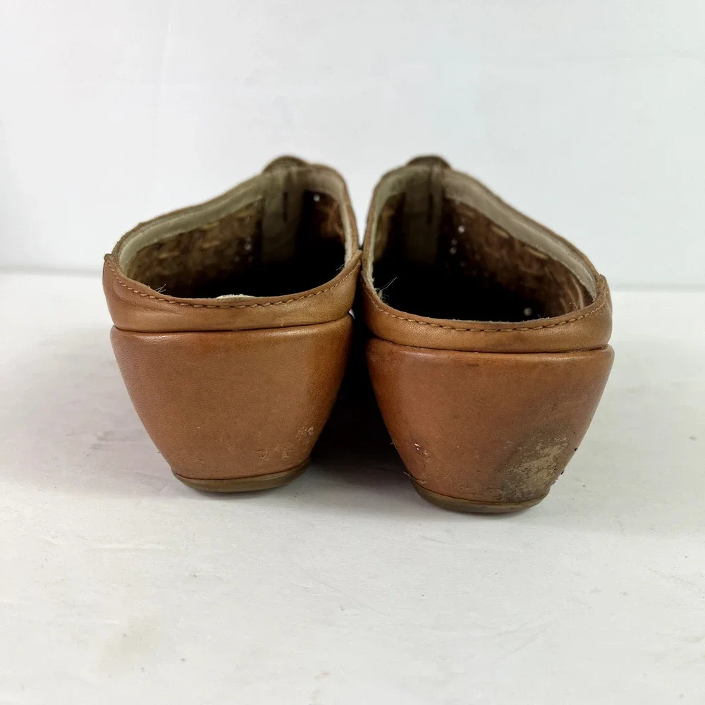 Pikolinos Shoes Womens 8 Mules Romana Brown Weave Leather Laser Cut